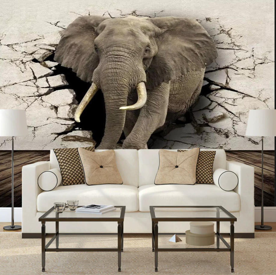 3D Printing House - Customized Size Wallpaper Rhinoceros Elephant Lion