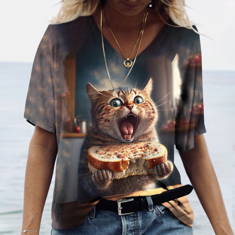 Fun Cat Food Pattern T Shirt F - 3D Printing In Food 评论和价格